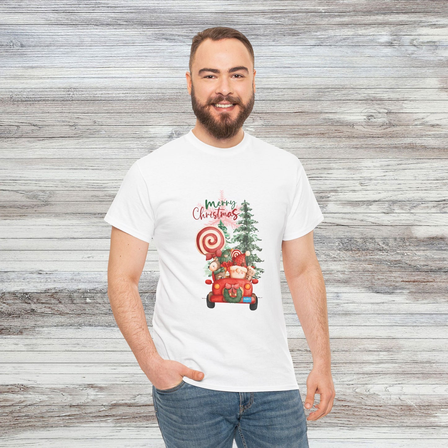 Santa in Truck. Adult Heavy Cotton Tee