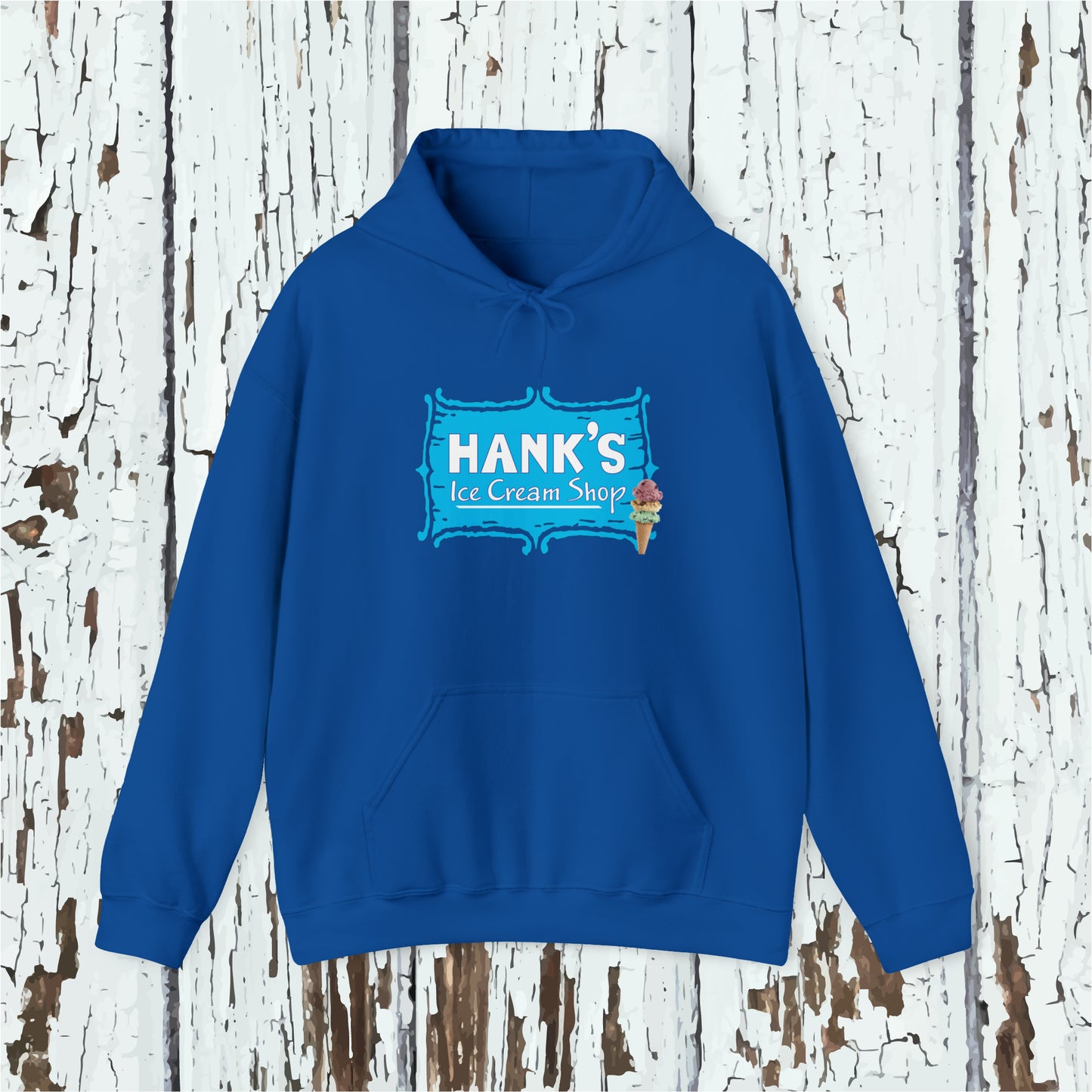 Hank's Hoodie logo with cone. Adult Heavy Blend™ Hooded Sweatshirt