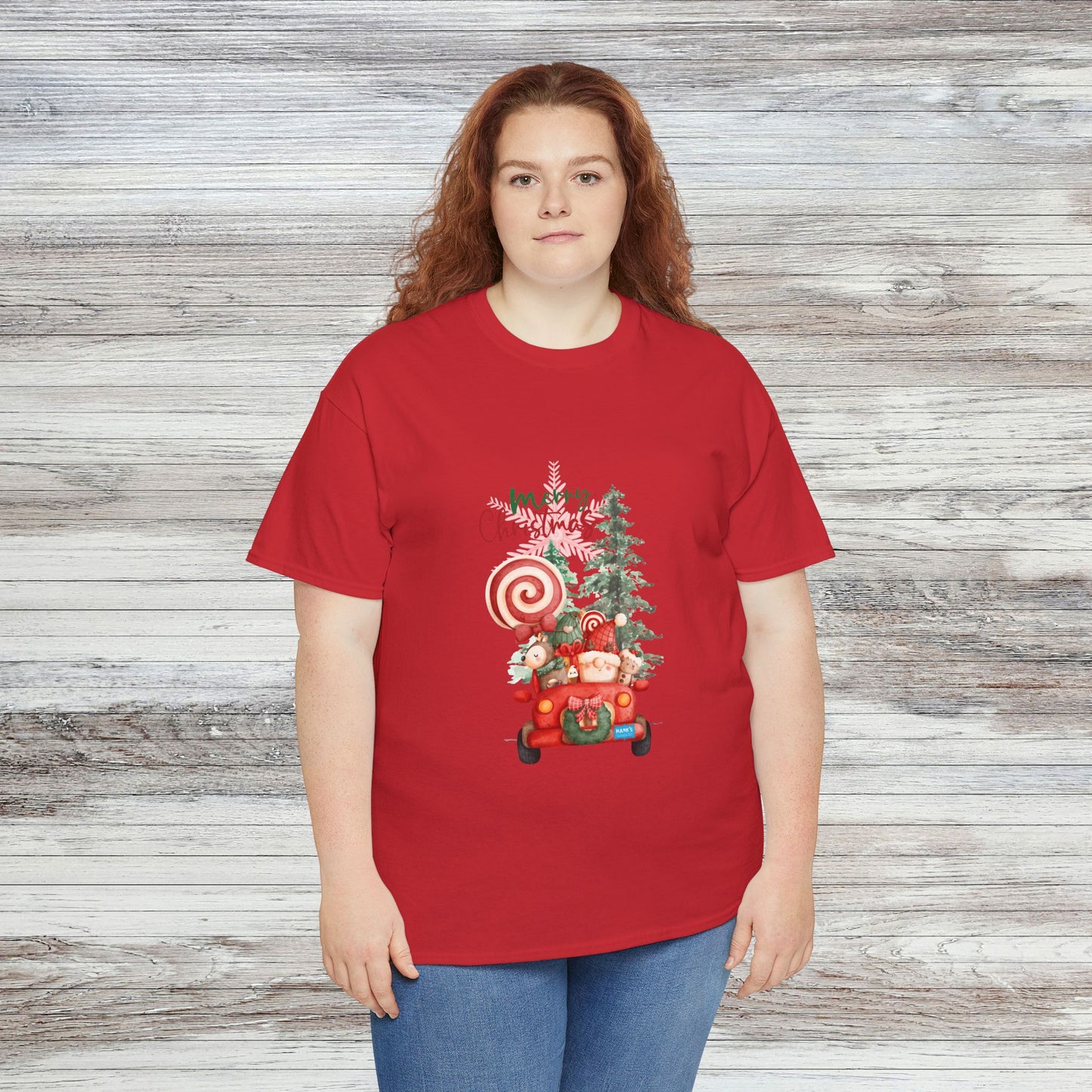 Santa in Truck. Adult Heavy Cotton Tee