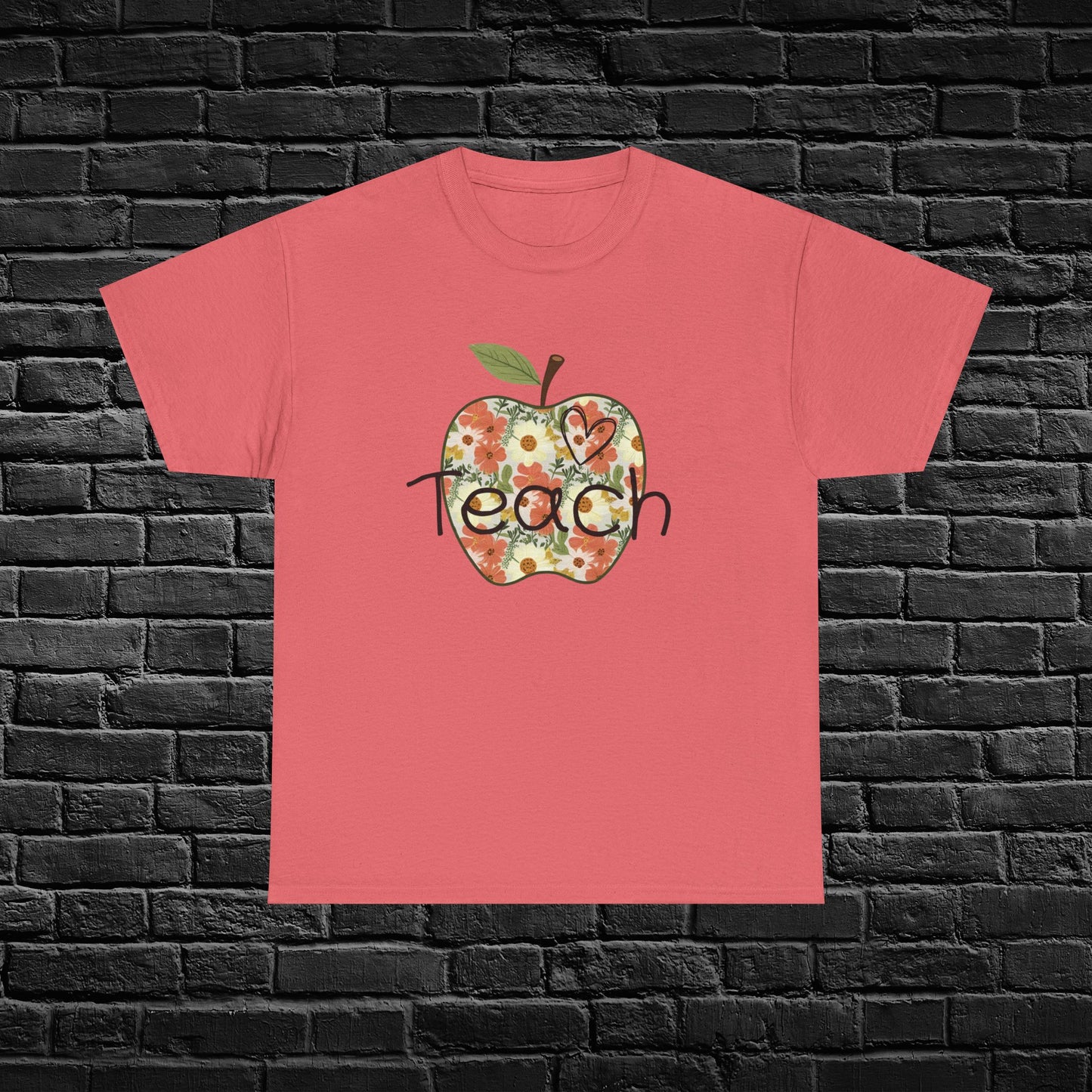 Floral Apple Teacher Tee - Heavy Cotton T-Shirt