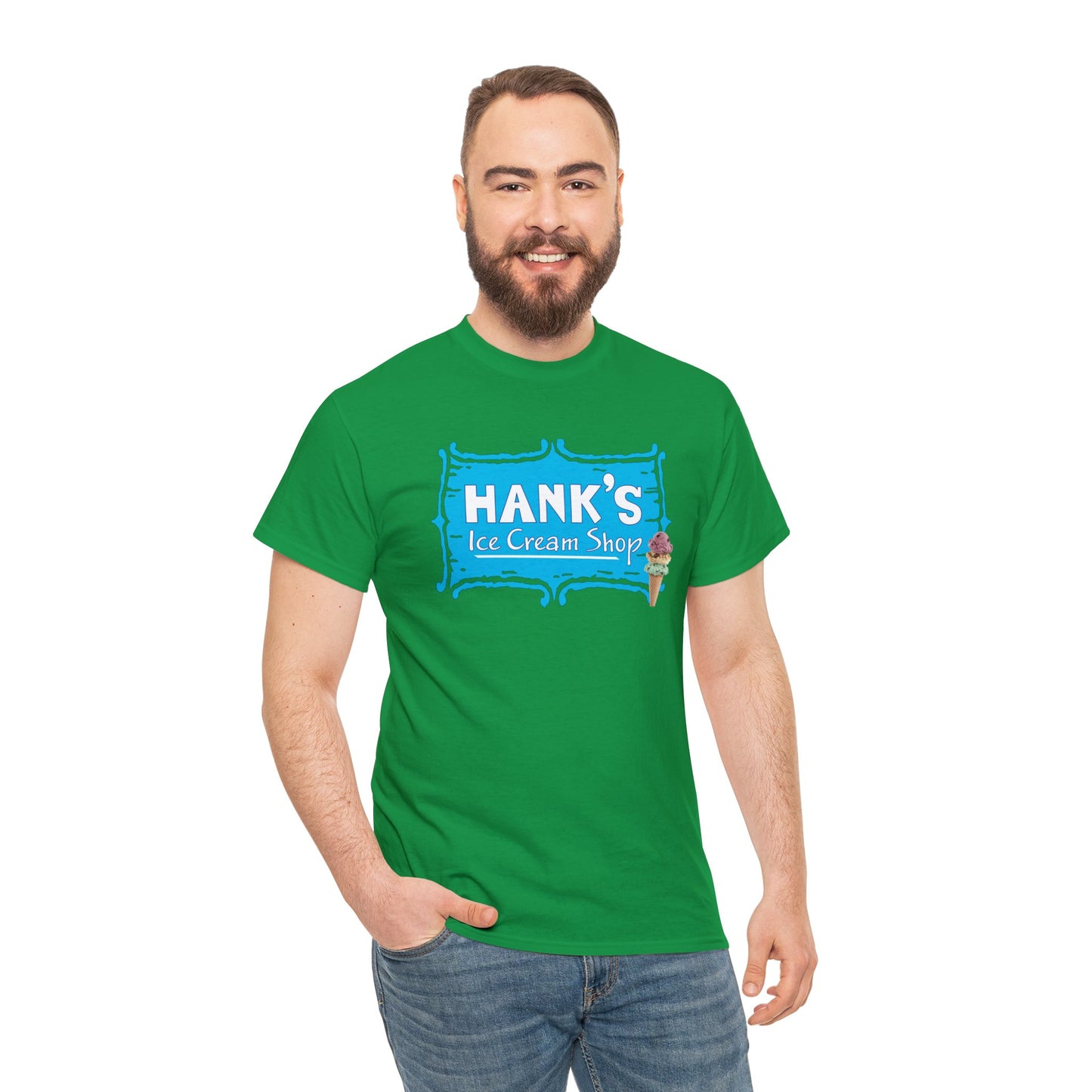 Hank's Logo with Ice Cream. Adult Heavy Cotton Tee