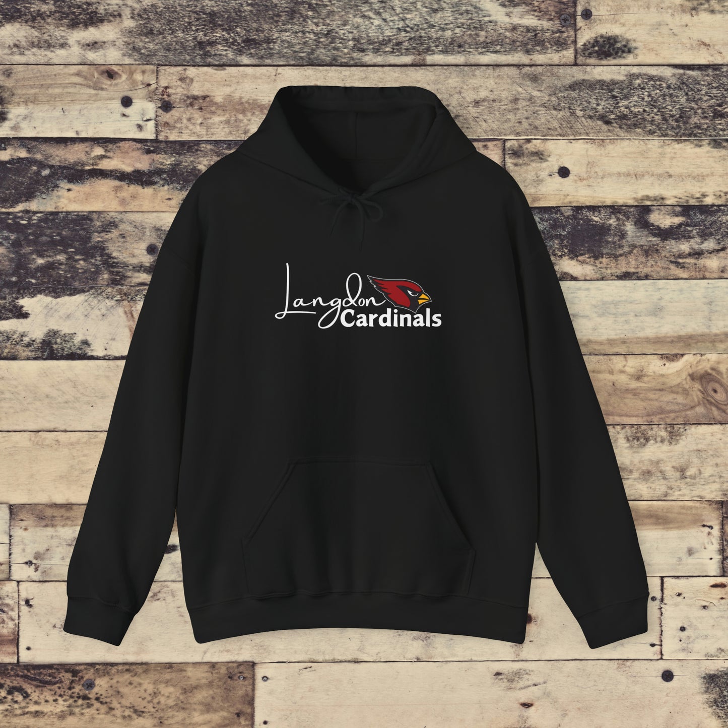 Langdon Cardinal white logo Adult Heavy Blend™ Hooded Sweatshirt