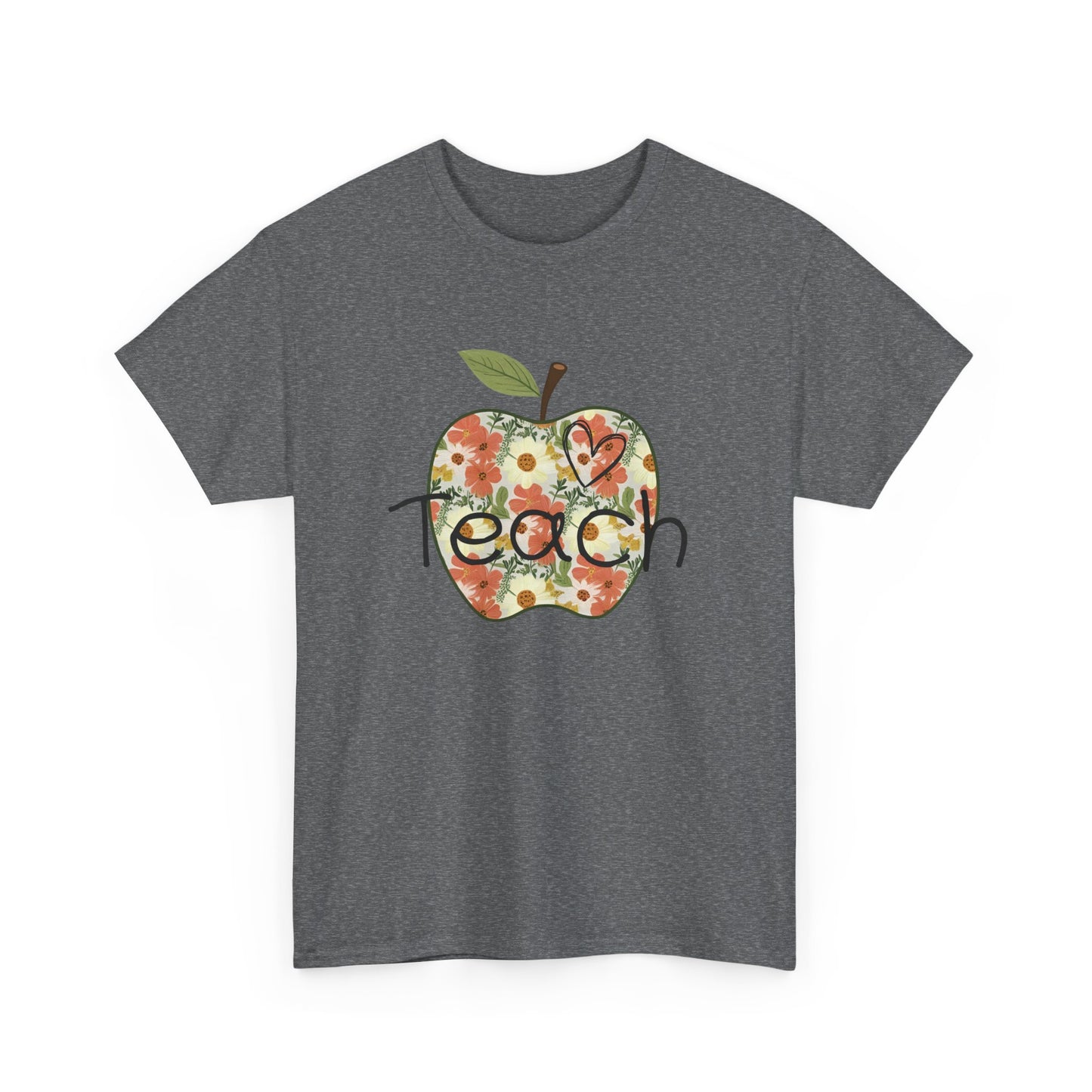 Floral Apple Teacher Tee - Heavy Cotton T-Shirt