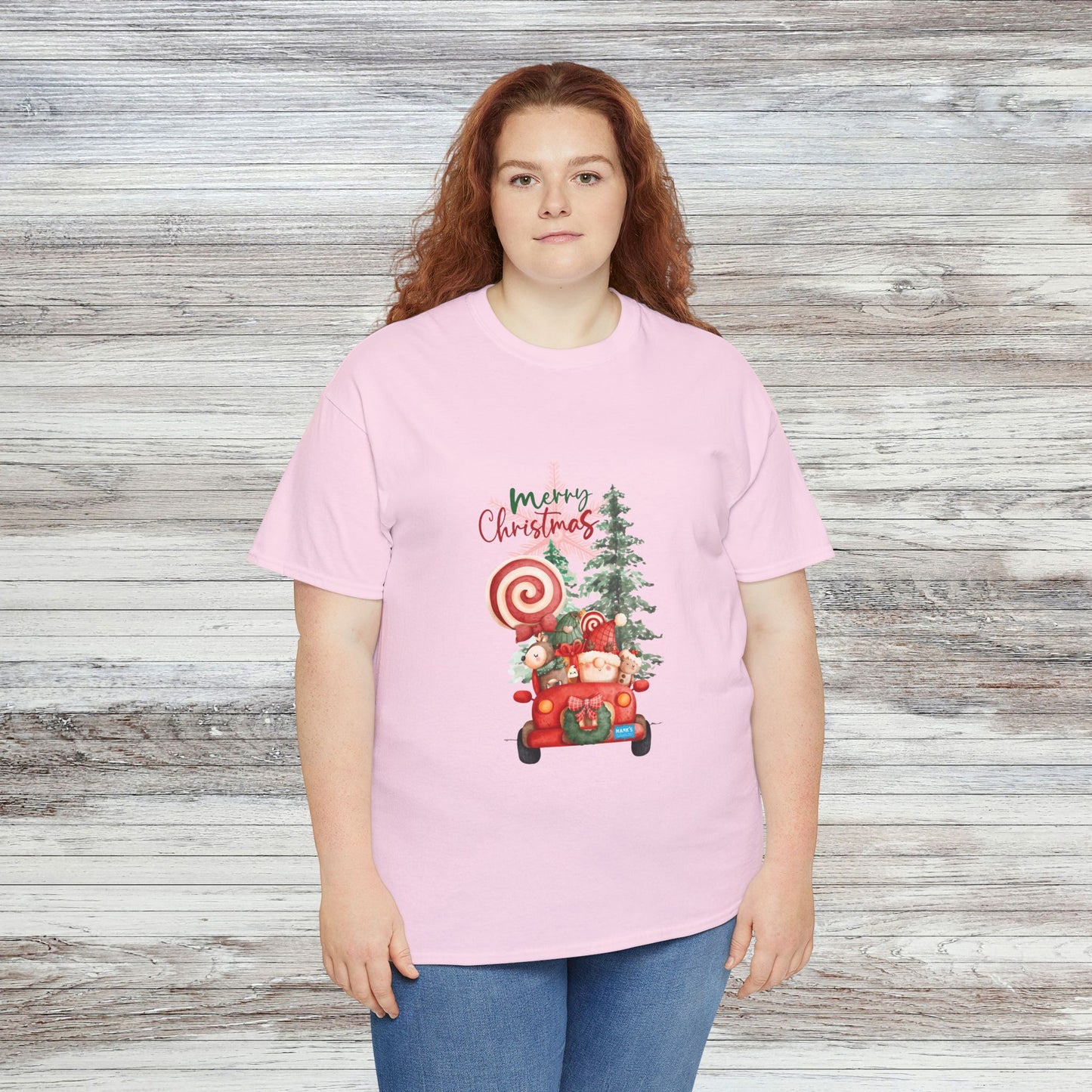 Santa in Truck. Adult Heavy Cotton Tee