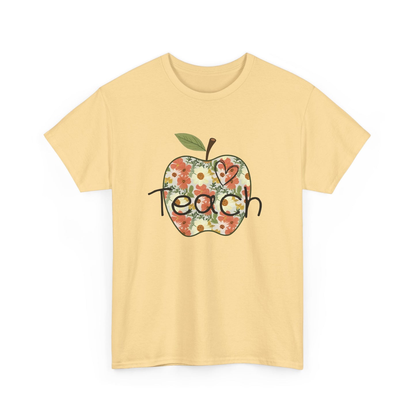 Floral Apple Teacher Tee - Heavy Cotton T-Shirt