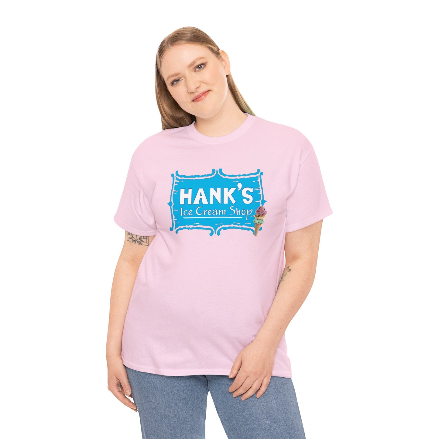 Hank's Logo with Ice Cream. Adult Heavy Cotton Tee