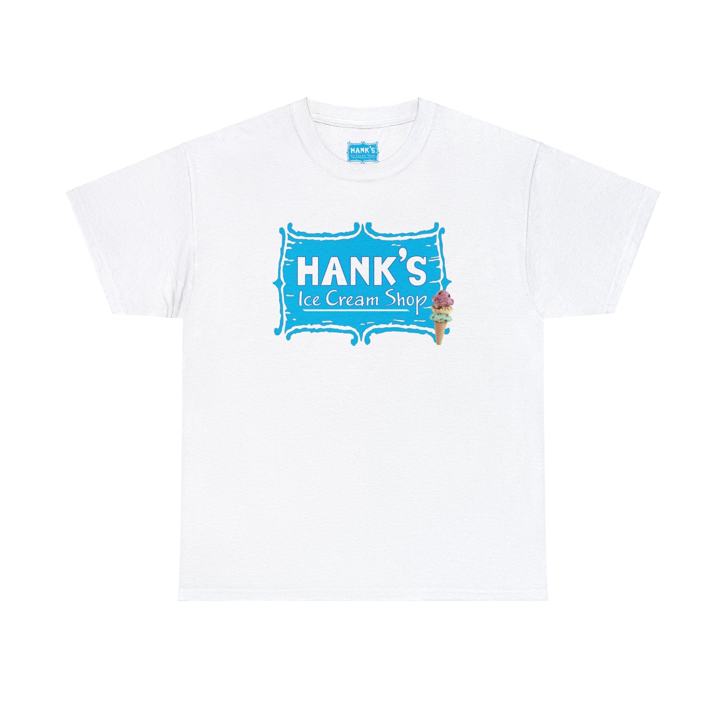 Hank's Logo with Ice Cream. Adult Heavy Cotton Tee