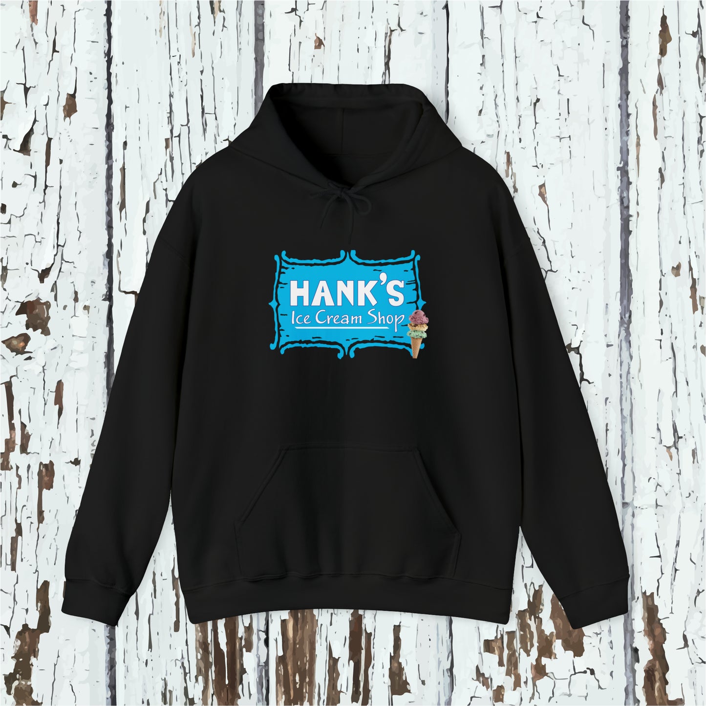 Hank's Hoodie logo with cone. Adult Heavy Blend™ Hooded Sweatshirt