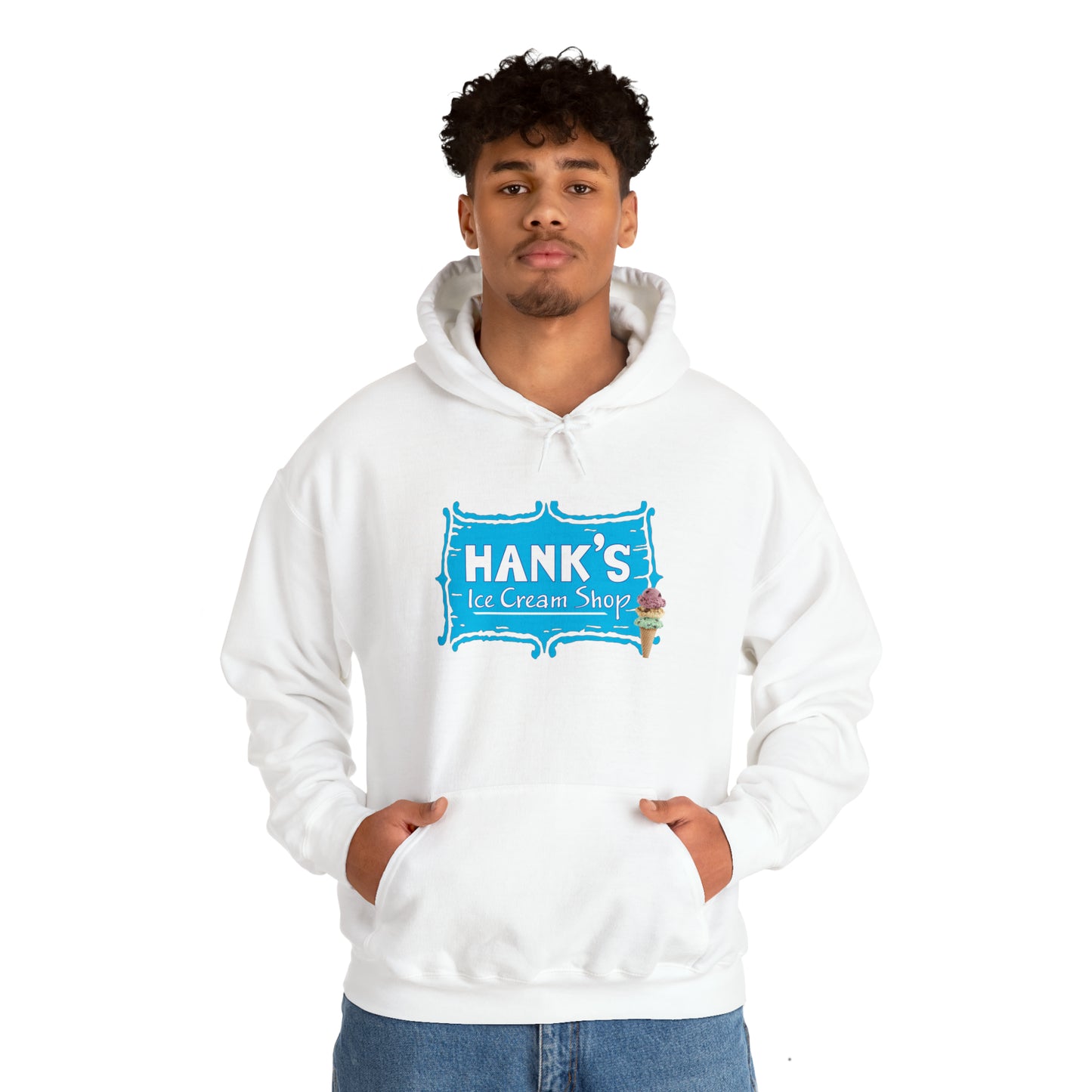 Hank's Hoodie logo with cone. Adult Heavy Blend™ Hooded Sweatshirt