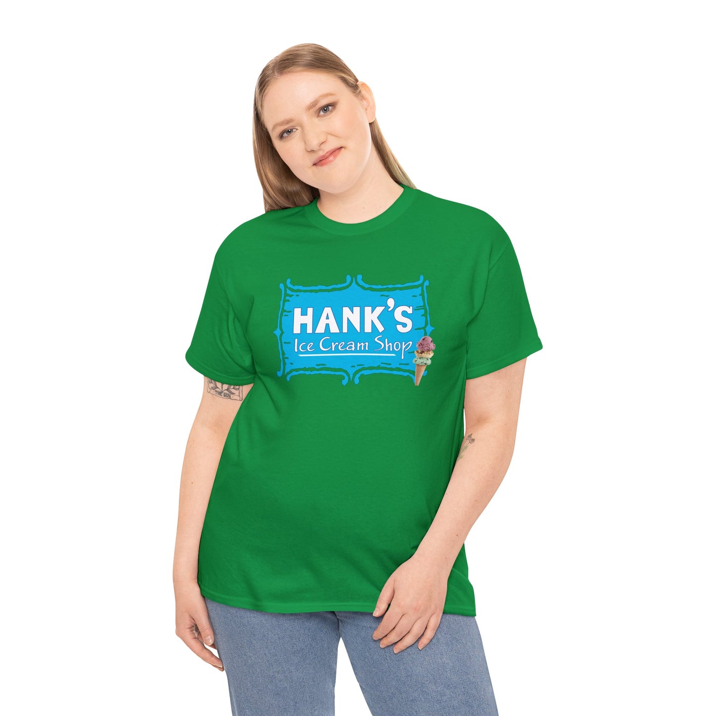 Hank's Logo with Ice Cream. Adult Heavy Cotton Tee