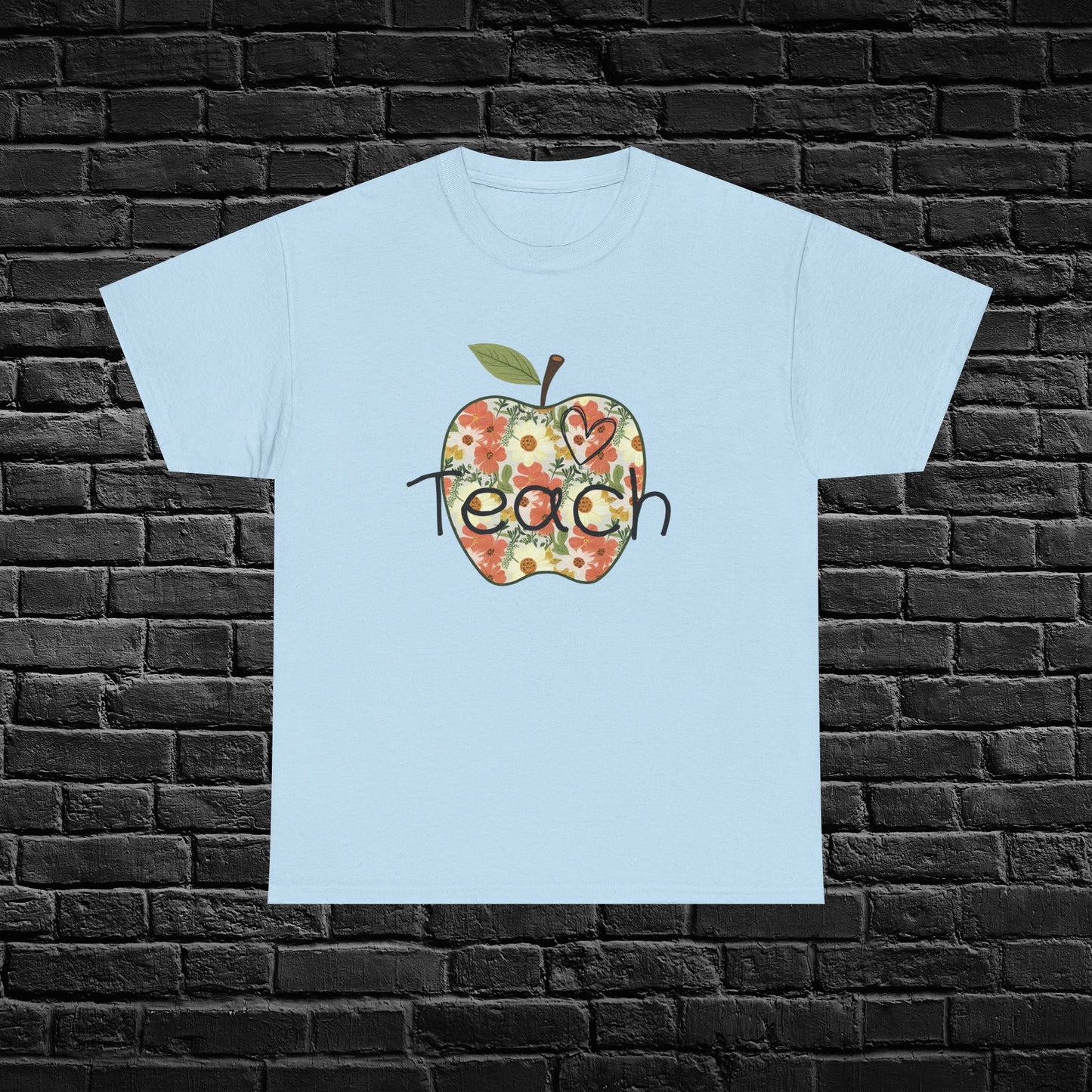 Floral Apple Teacher Tee - Heavy Cotton T-Shirt