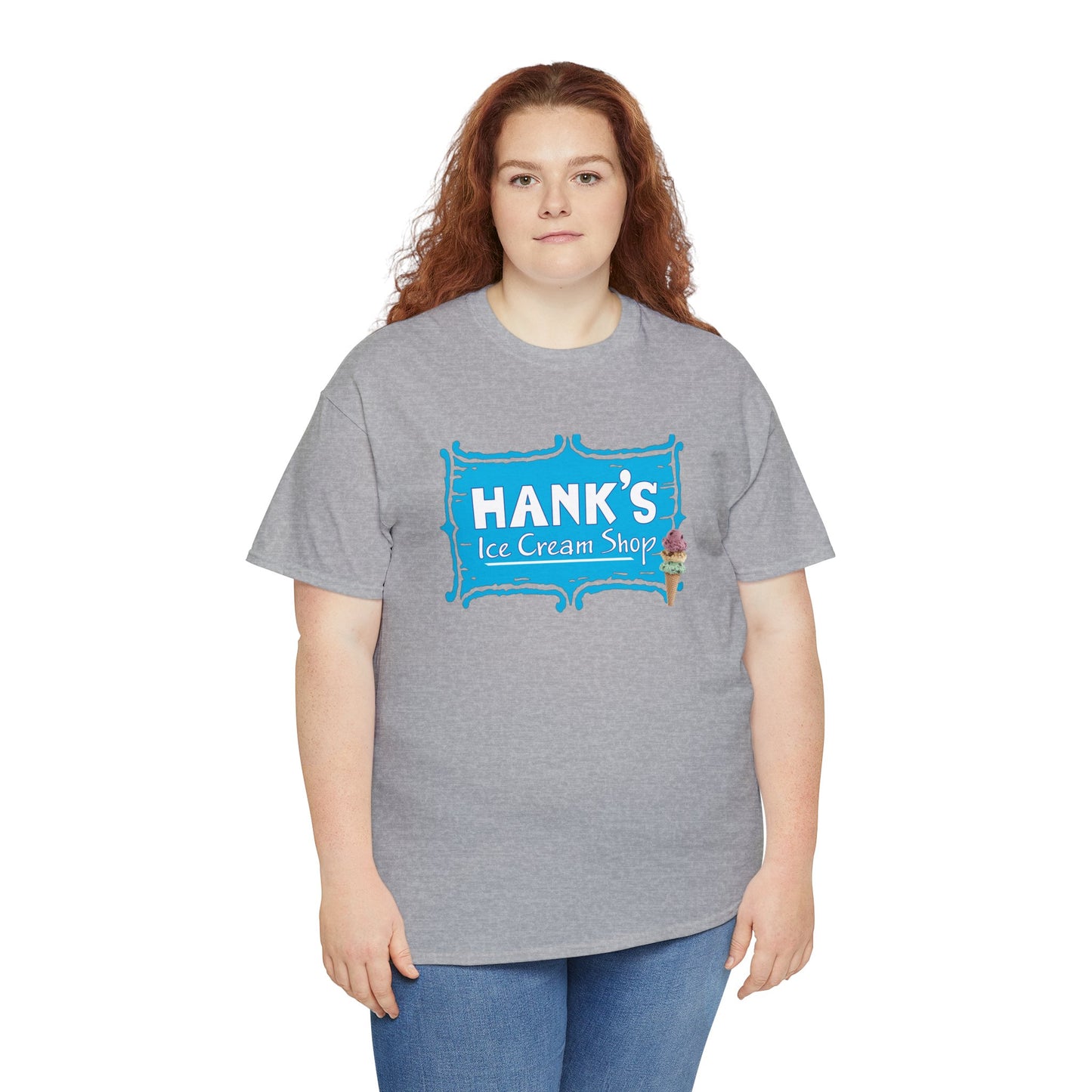 Hank's Logo with Ice Cream. Adult Heavy Cotton Tee