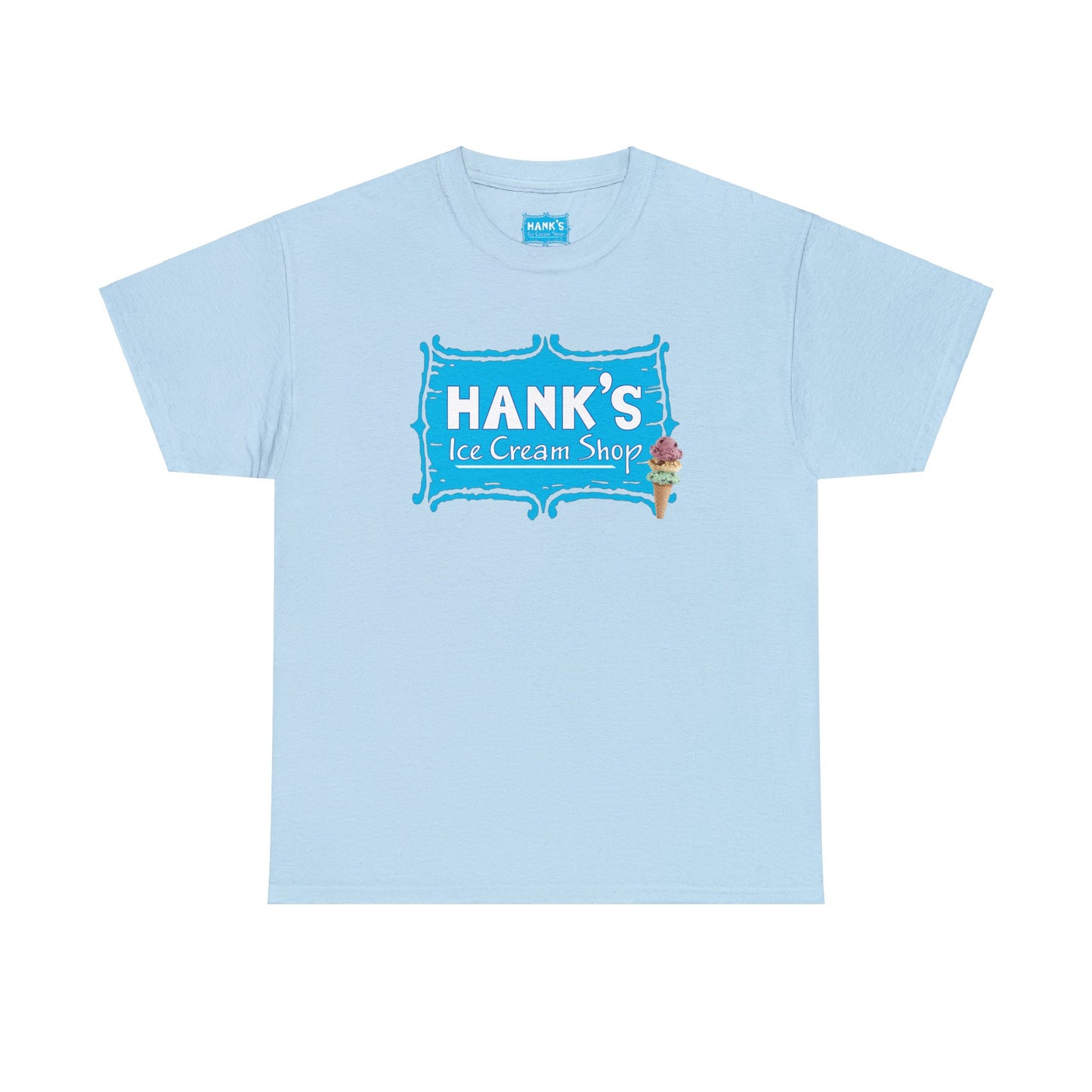 Hank's Logo with Ice Cream. Adult Heavy Cotton Tee