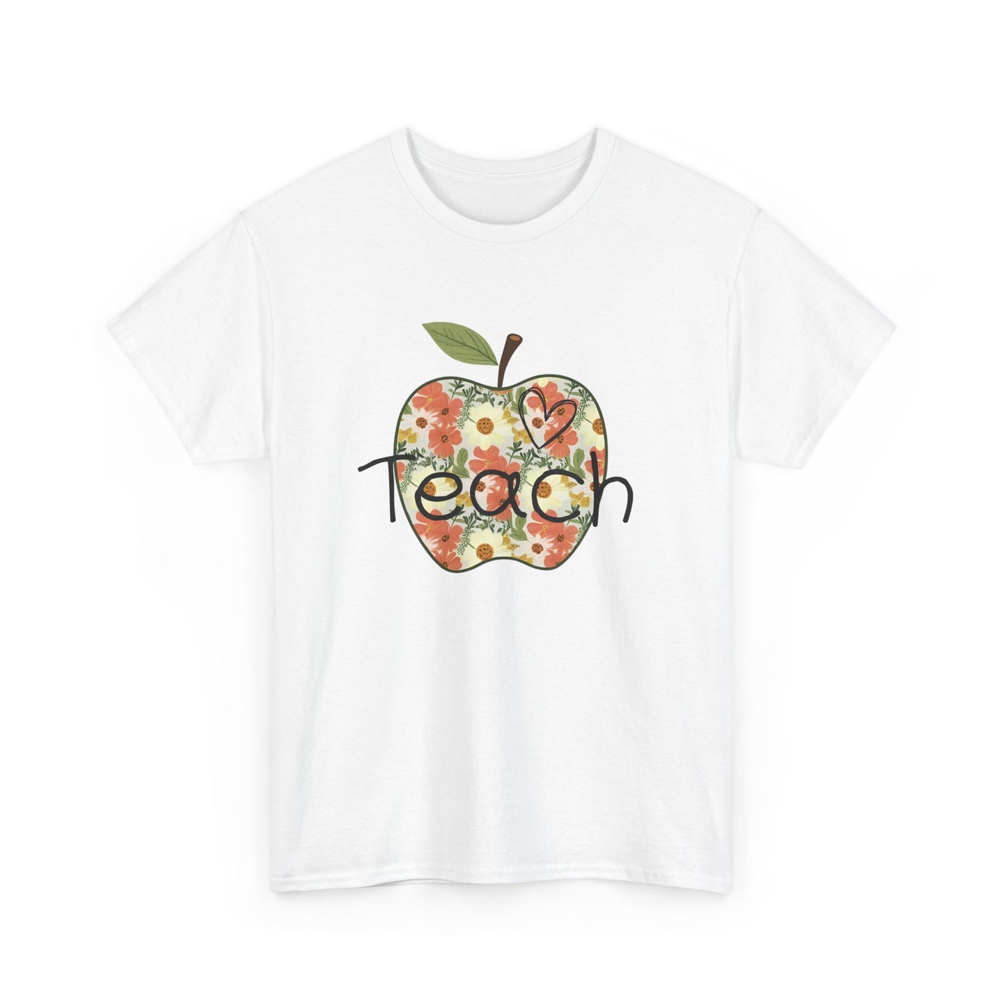 Floral Apple Teacher Tee - Heavy Cotton T-Shirt