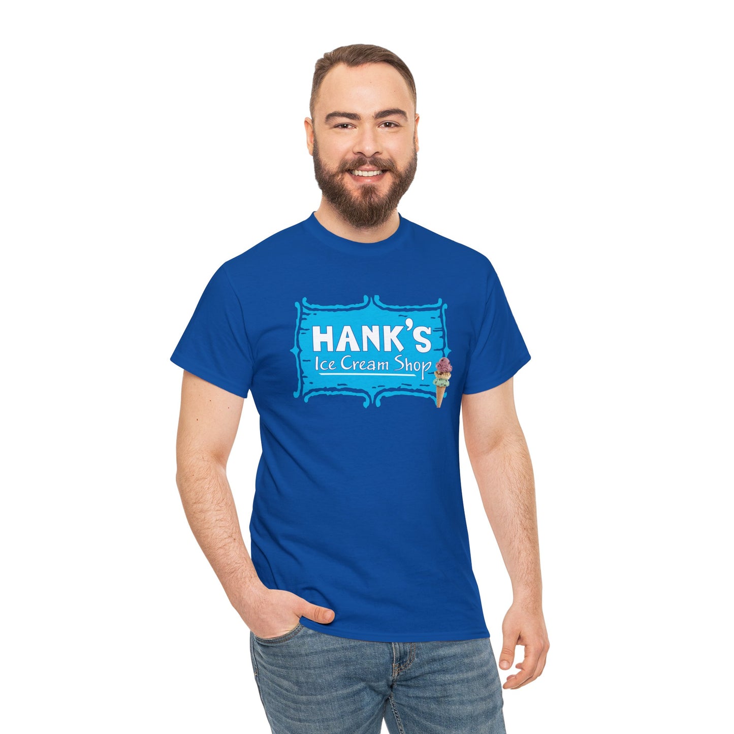 Hank's Logo with Ice Cream. Adult Heavy Cotton Tee