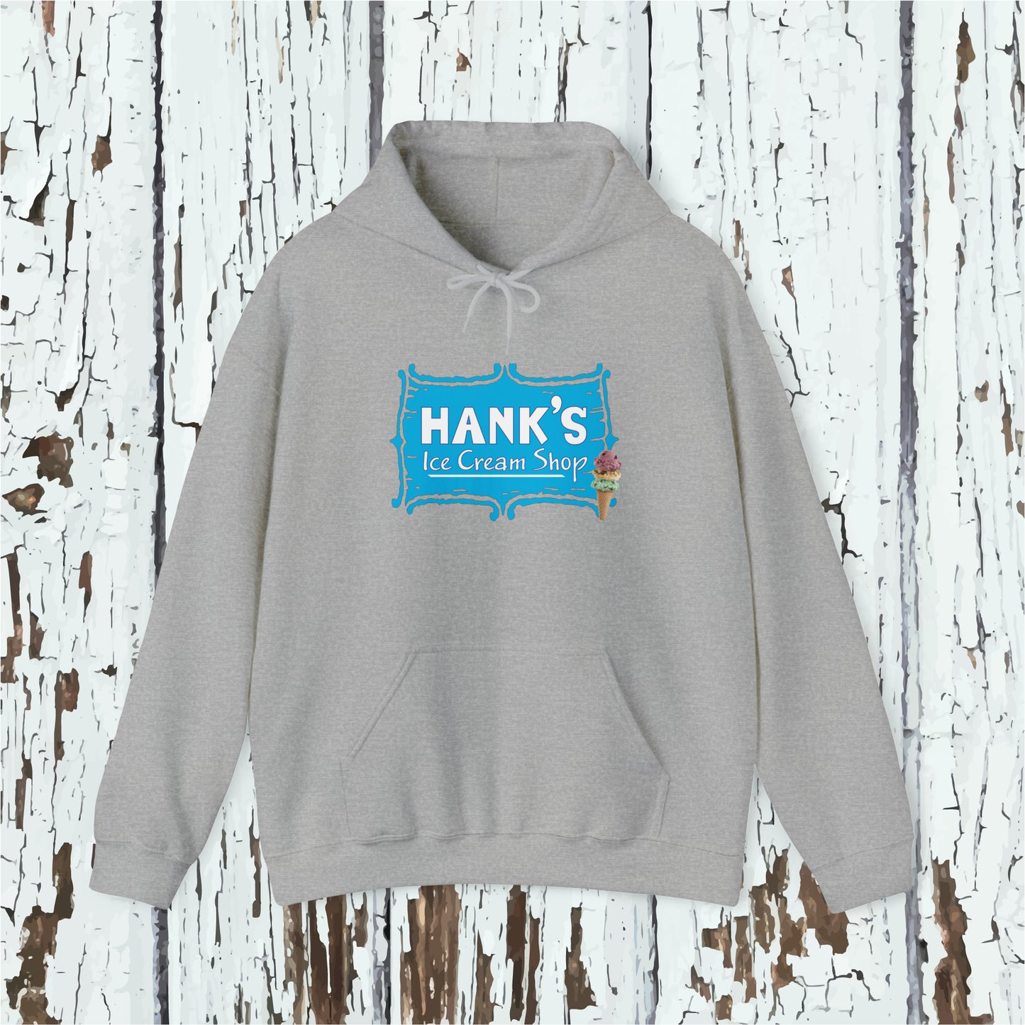 Hank's Hoodie logo with cone. Adult Heavy Blend™ Hooded Sweatshirt