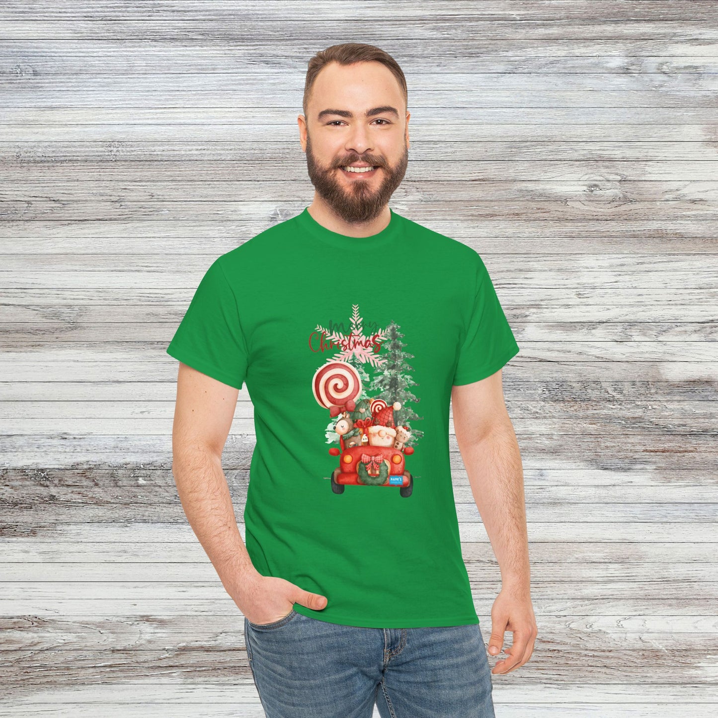 Santa in Truck. Adult Heavy Cotton Tee