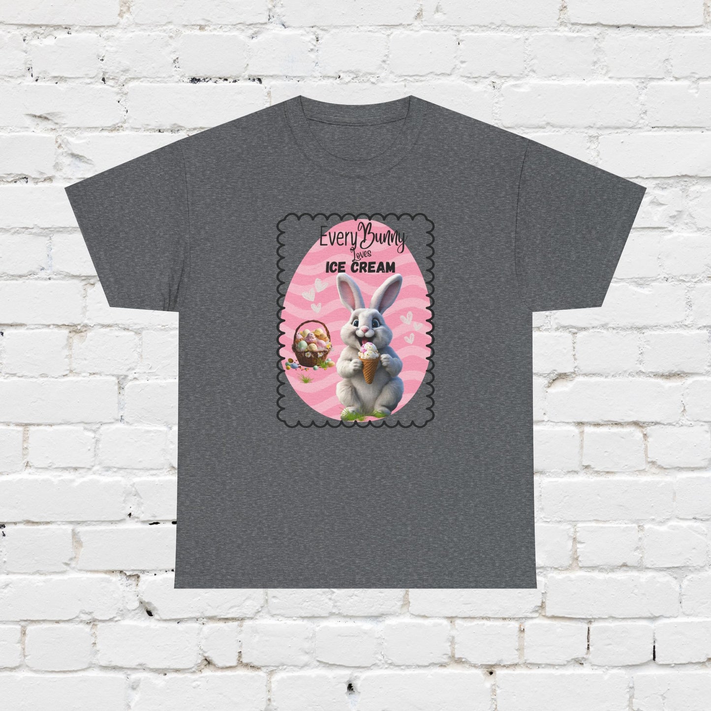 Every Bunny Loves Ice Cream Unisex Heavy Cotton Tee - Cute Easter Shirt