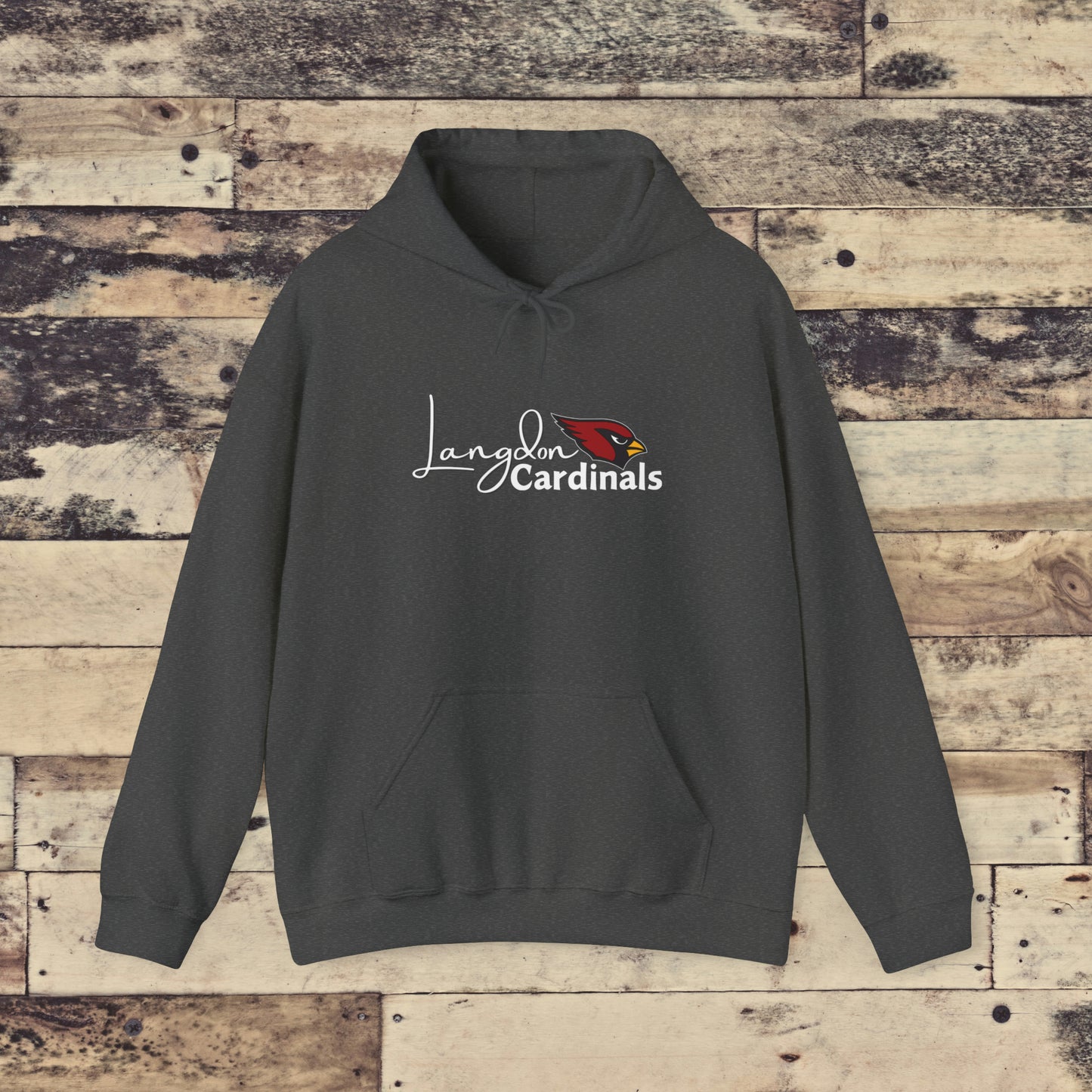 Langdon Cardinal white logo Adult Heavy Blend™ Hooded Sweatshirt