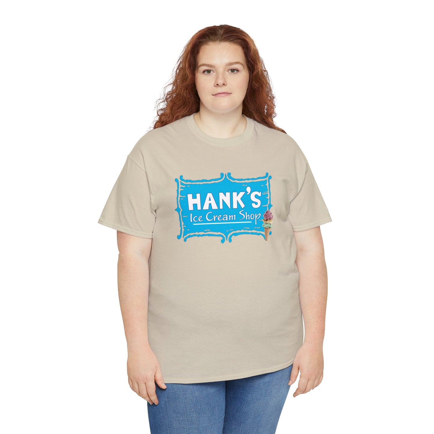 Hank's Logo with Ice Cream. Adult Heavy Cotton Tee