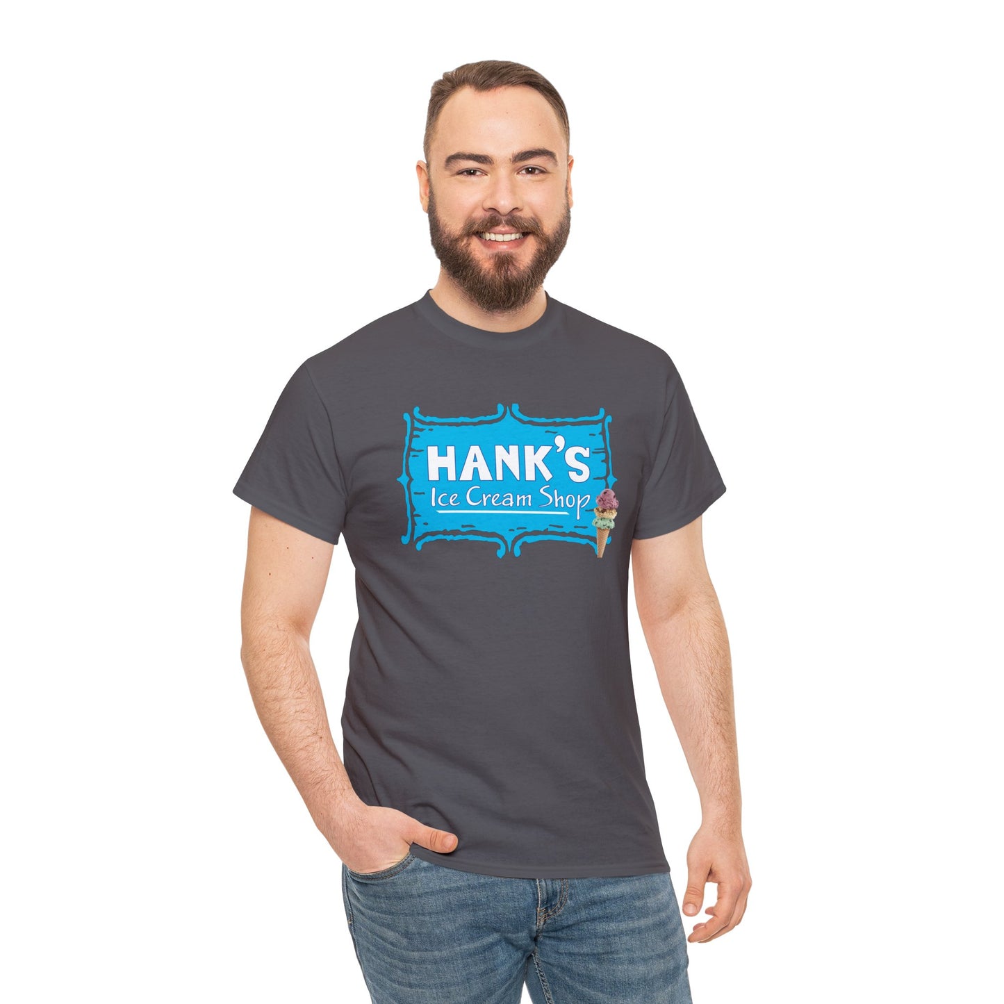 Hank's Logo with Ice Cream. Adult Heavy Cotton Tee