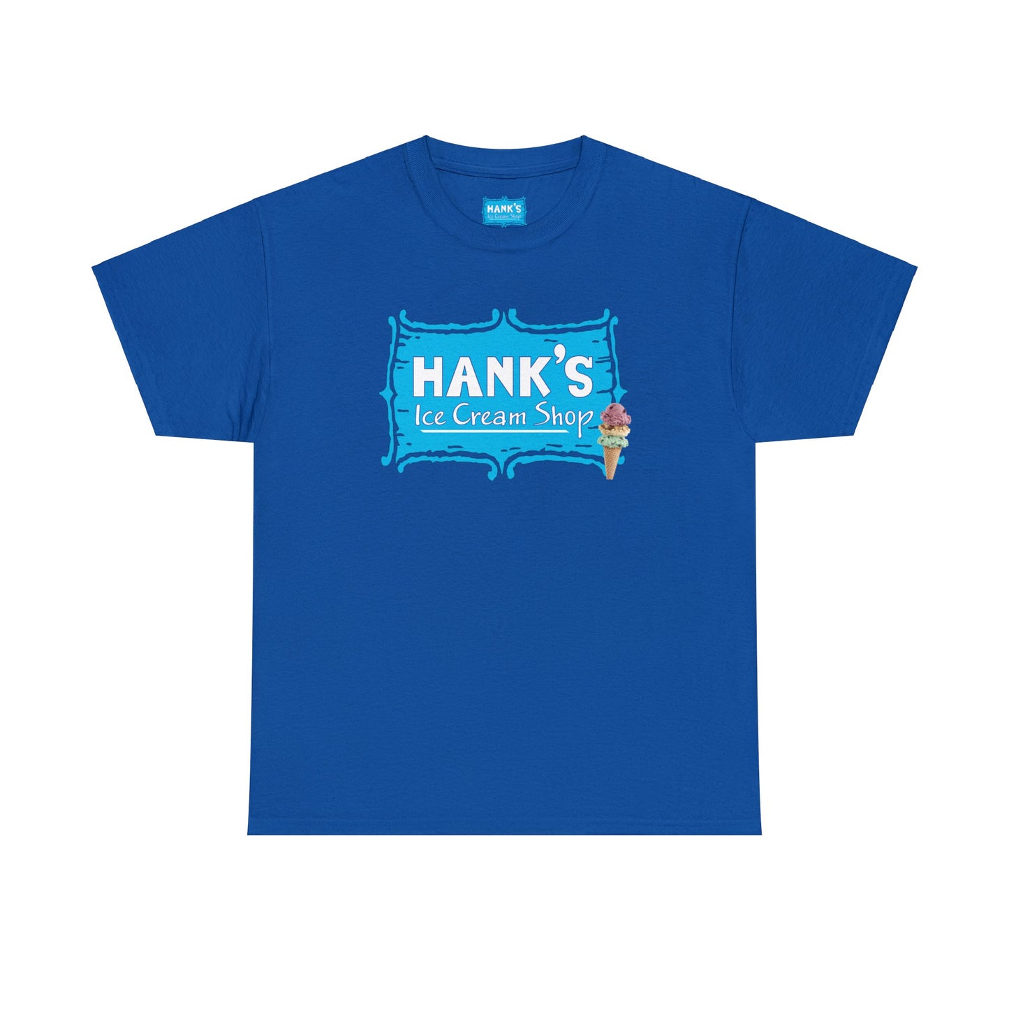 Hank's Logo with Ice Cream. Adult Heavy Cotton Tee