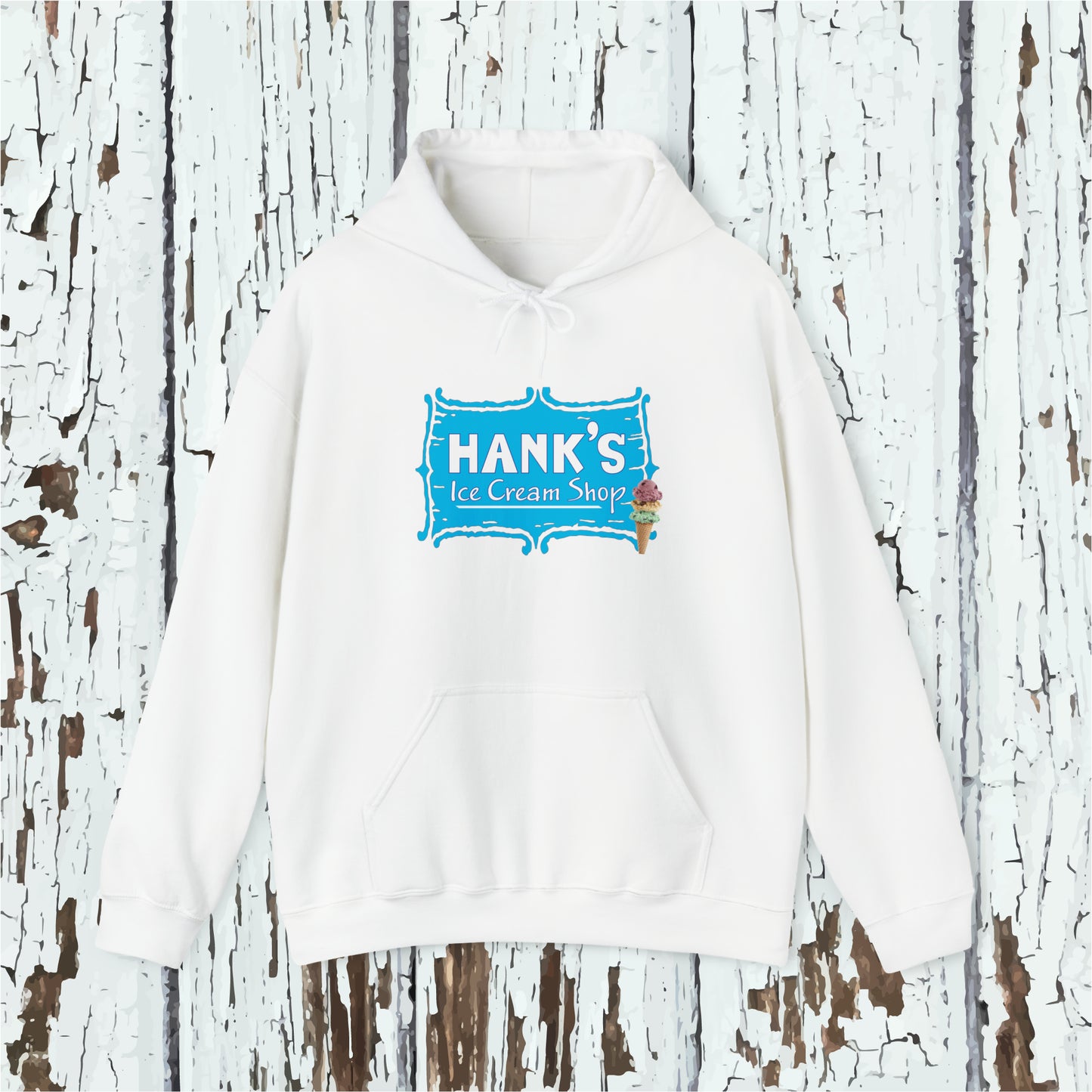 Hank's Hoodie logo with cone. Adult Heavy Blend™ Hooded Sweatshirt