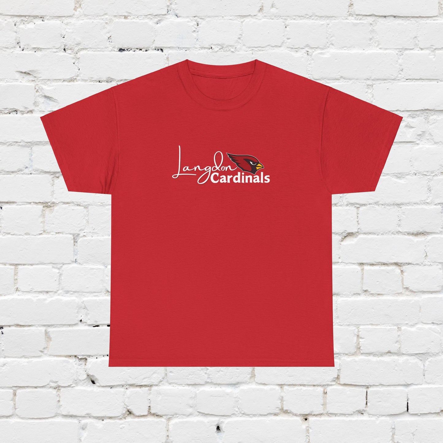 Langdon Cardinal White Logo Heavy Cotton Tee