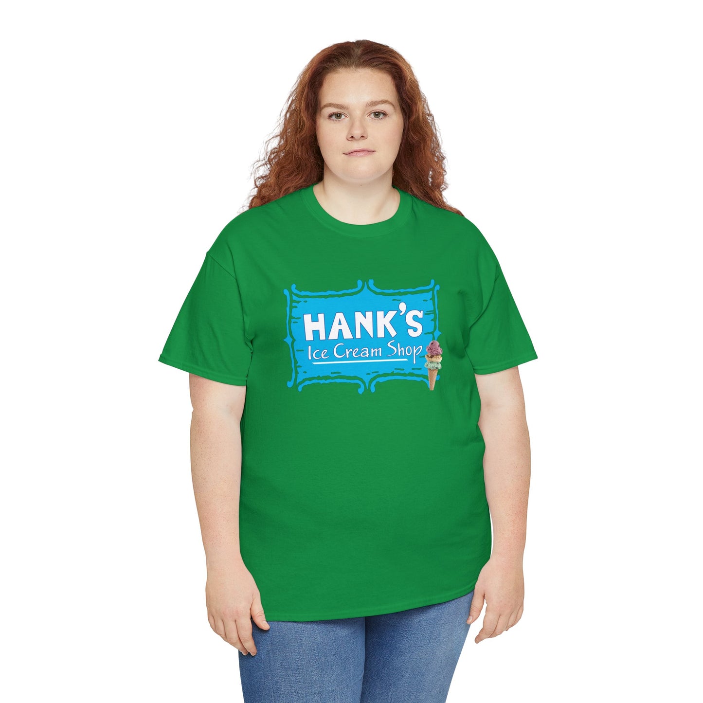 Hank's Logo with Ice Cream. Adult Heavy Cotton Tee