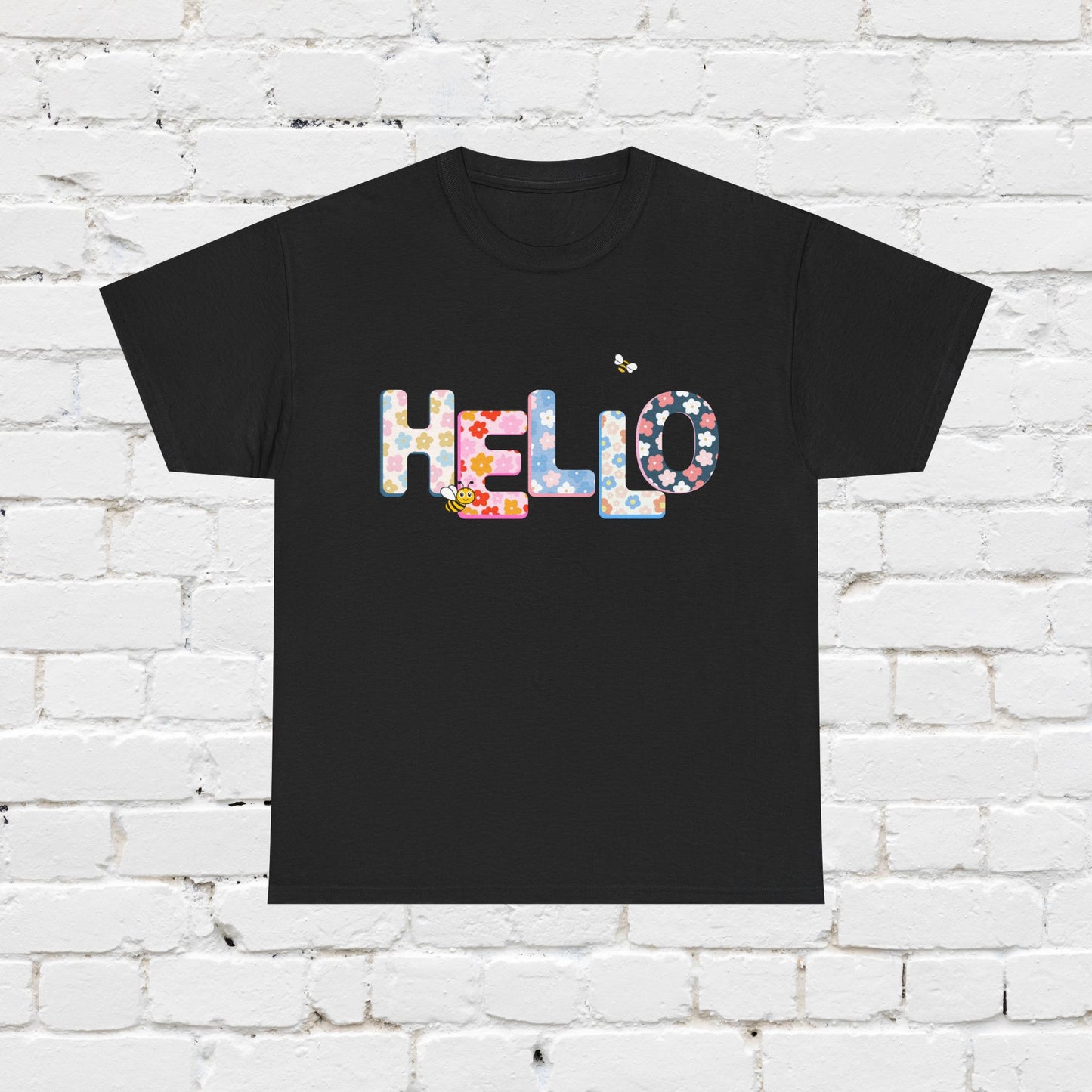 Colorful Floral Hello Unisex Heavy Cotton Tee - Casual Summer Shirt, Gift for Friends, Birthday Gift, Spring Style, Everyday Wear