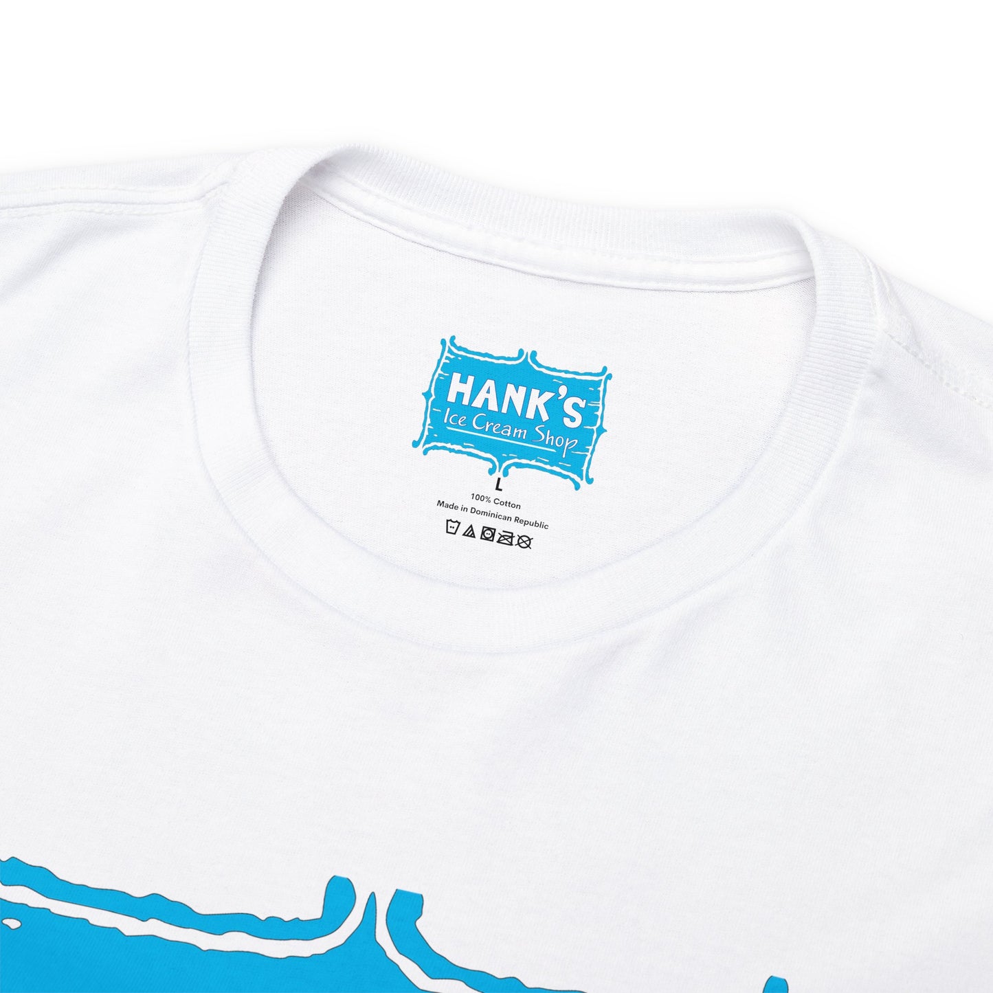 Hank's Logo with Ice Cream. Adult Heavy Cotton Tee