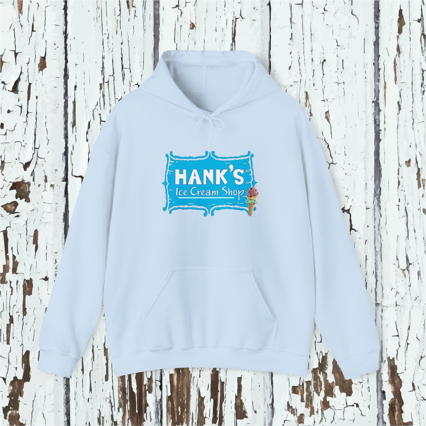 Hank's Hoodie logo with cone. Adult Heavy Blend™ Hooded Sweatshirt