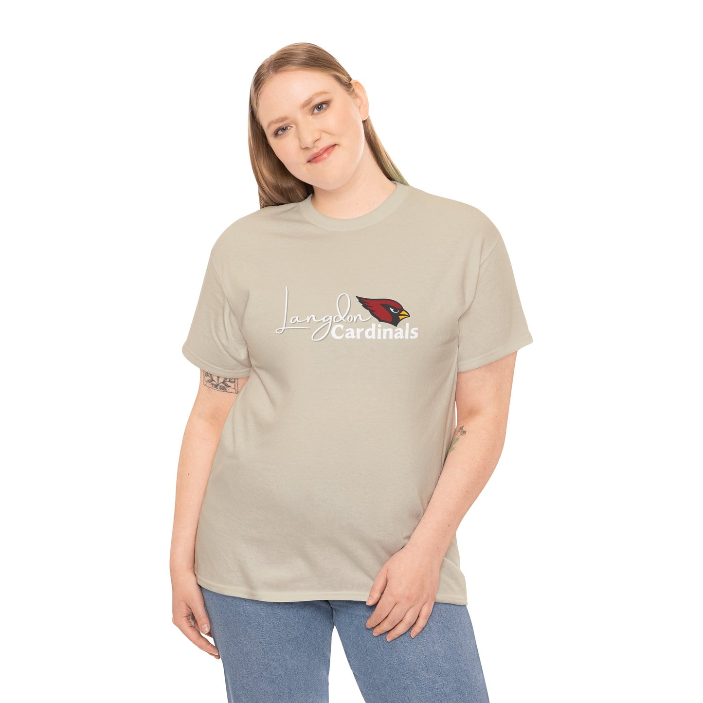 Langdon Cardinal White Logo Heavy Cotton Tee