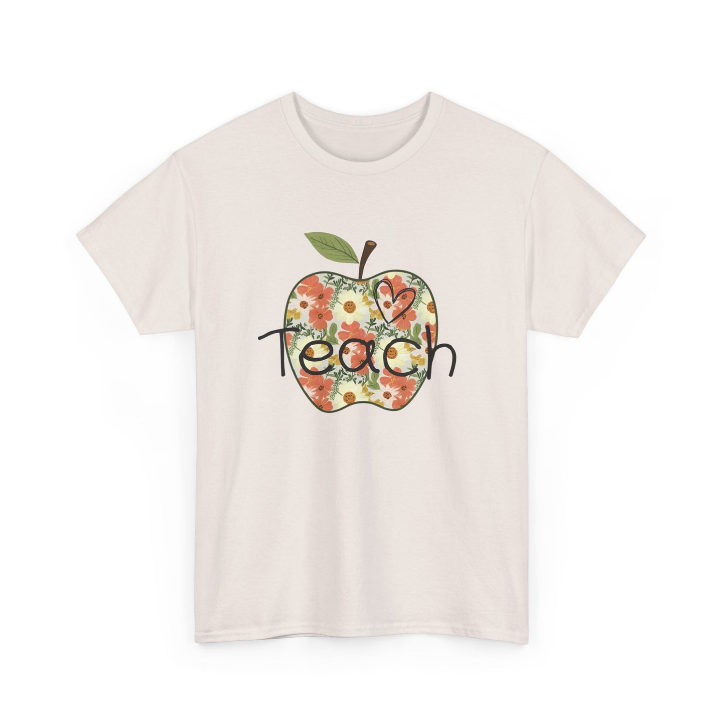 Floral Apple Teacher Tee - Heavy Cotton T-Shirt