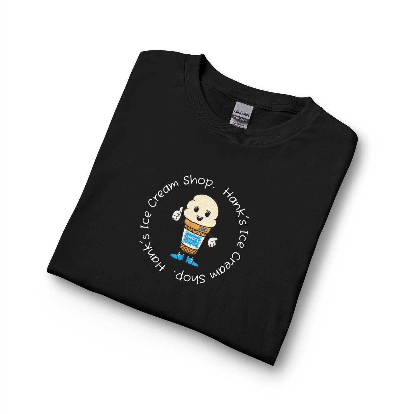 Hank's Ice Cream Shop Cartoon Long Sleeve Tee — 'Hank's Ice Cream Shop' Cute Retro Design. Logo