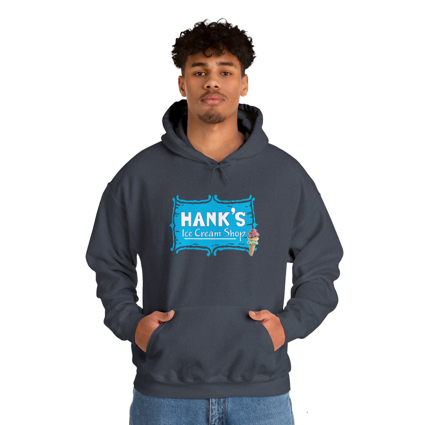 Hank's Hoodie logo with cone. Adult Heavy Blend™ Hooded Sweatshirt