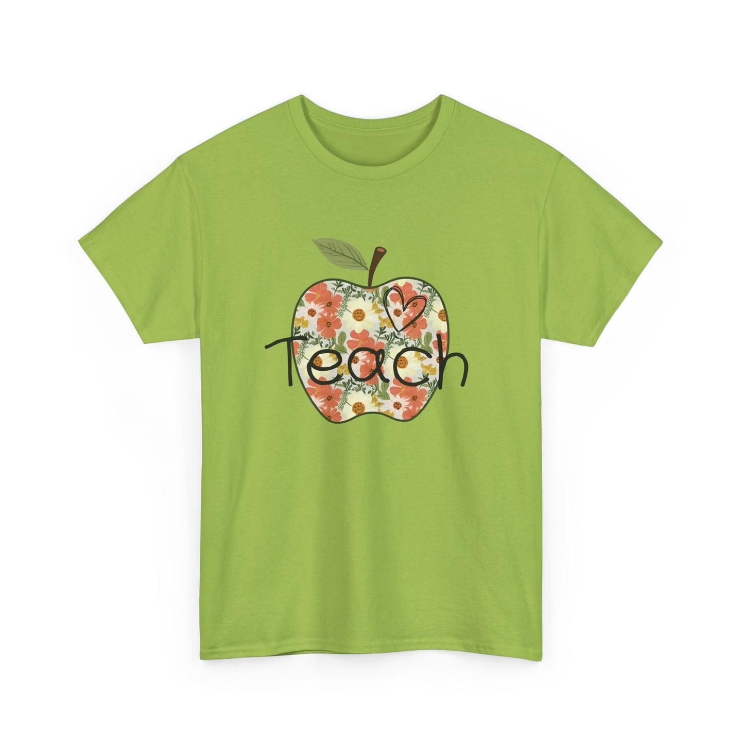 Floral Apple Teacher Tee - Heavy Cotton T-Shirt