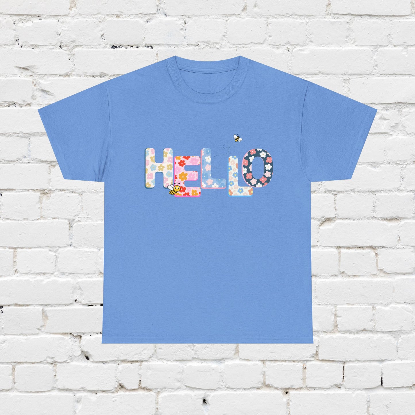 Colorful Floral Hello Unisex Heavy Cotton Tee - Casual Summer Shirt, Gift for Friends, Birthday Gift, Spring Style, Everyday Wear