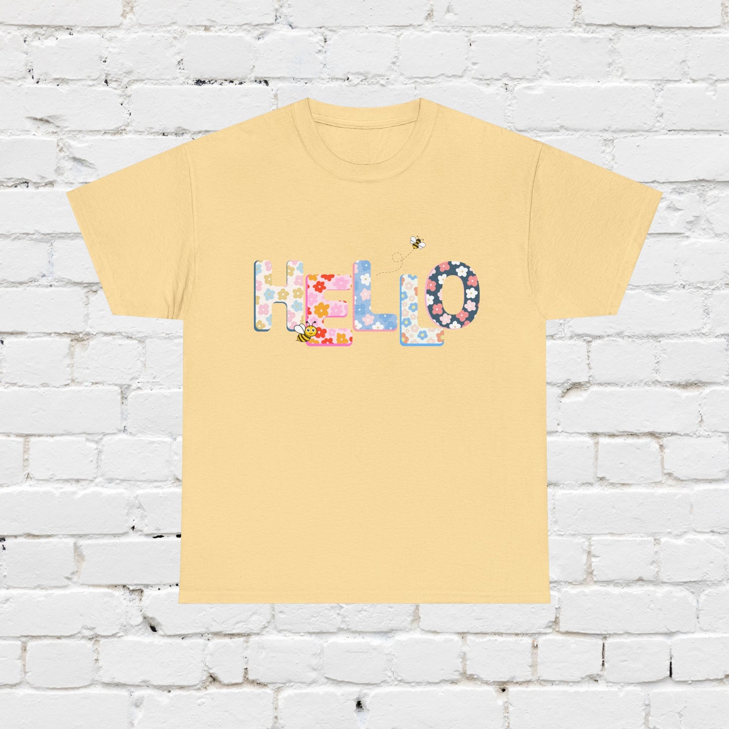 Colorful Floral Hello Unisex Heavy Cotton Tee - Casual Summer Shirt, Gift for Friends, Birthday Gift, Spring Style, Everyday Wear