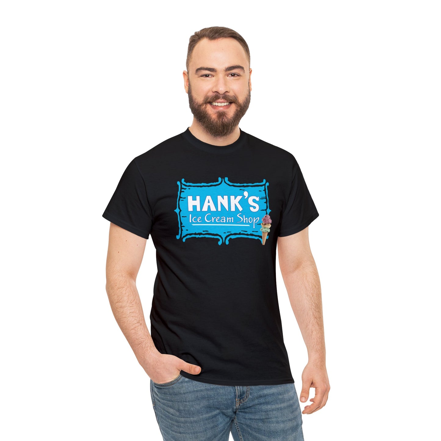 Hank's Logo with Ice Cream. Adult Heavy Cotton Tee