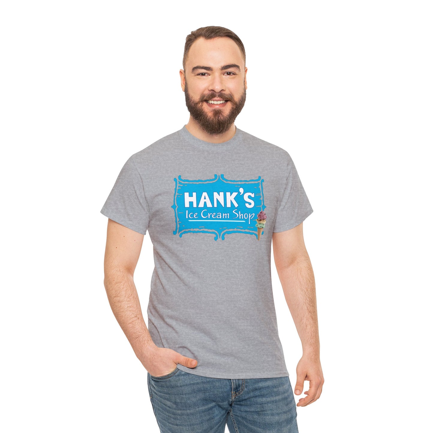 Hank's Logo with Ice Cream. Adult Heavy Cotton Tee