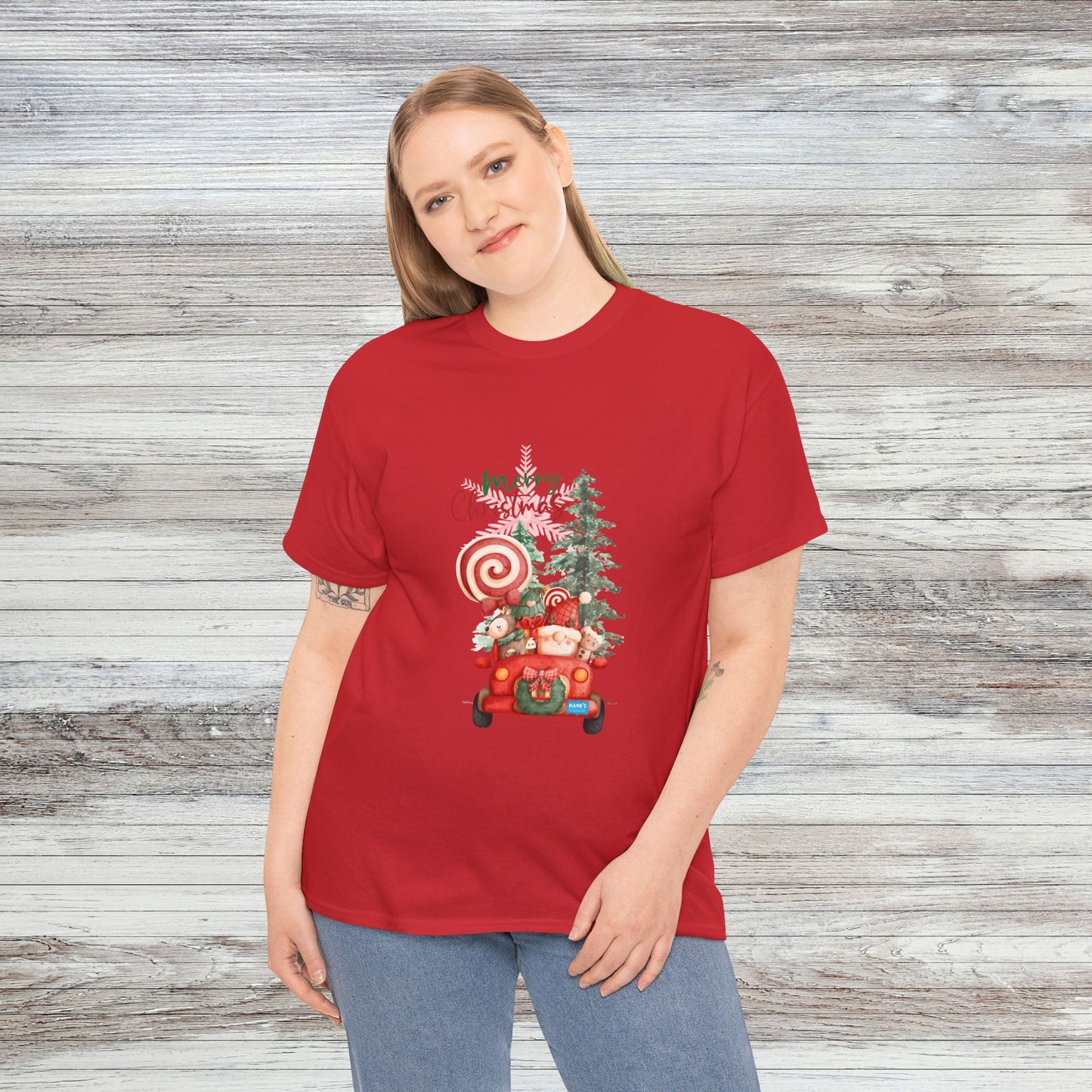 Santa in Truck. Adult Heavy Cotton Tee