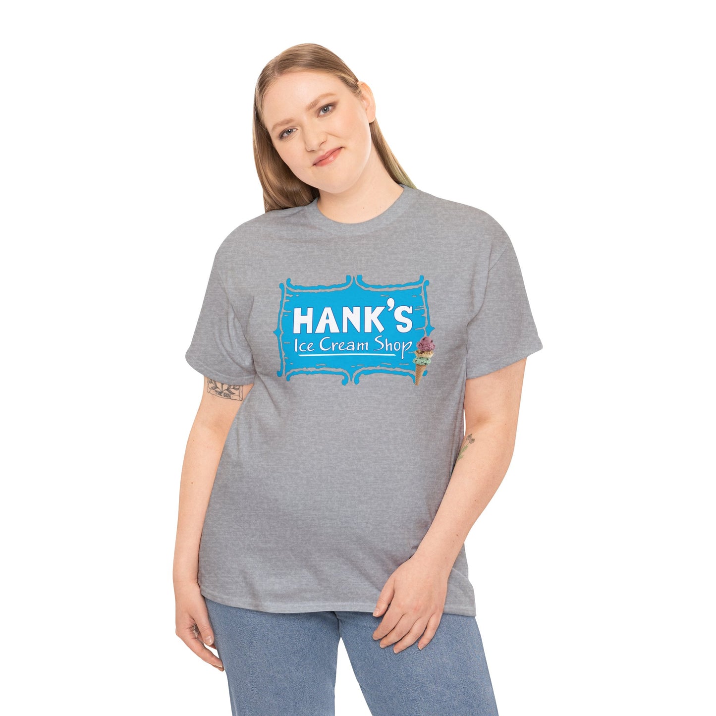 Hank's Logo with Ice Cream. Adult Heavy Cotton Tee