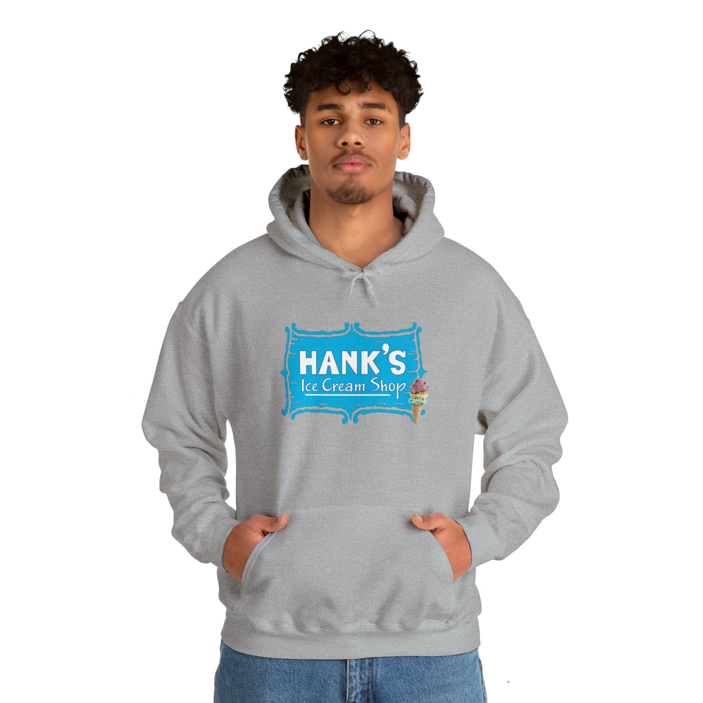 Hank's Hoodie logo with cone. Adult Heavy Blend™ Hooded Sweatshirt