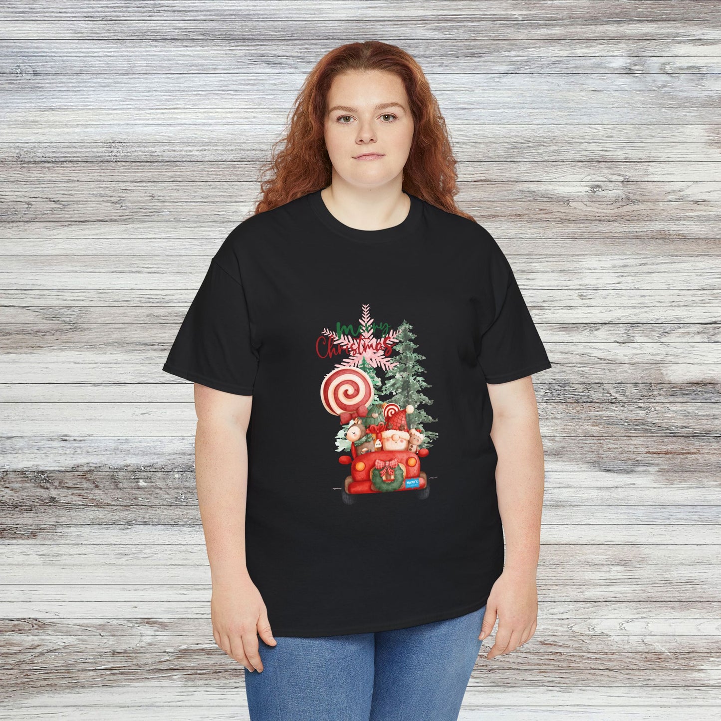 Santa in Truck. Adult Heavy Cotton Tee