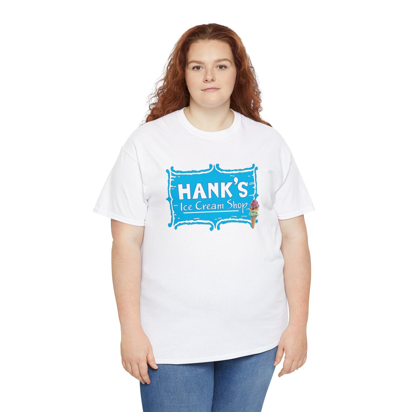 Hank's Logo with Ice Cream. Adult Heavy Cotton Tee