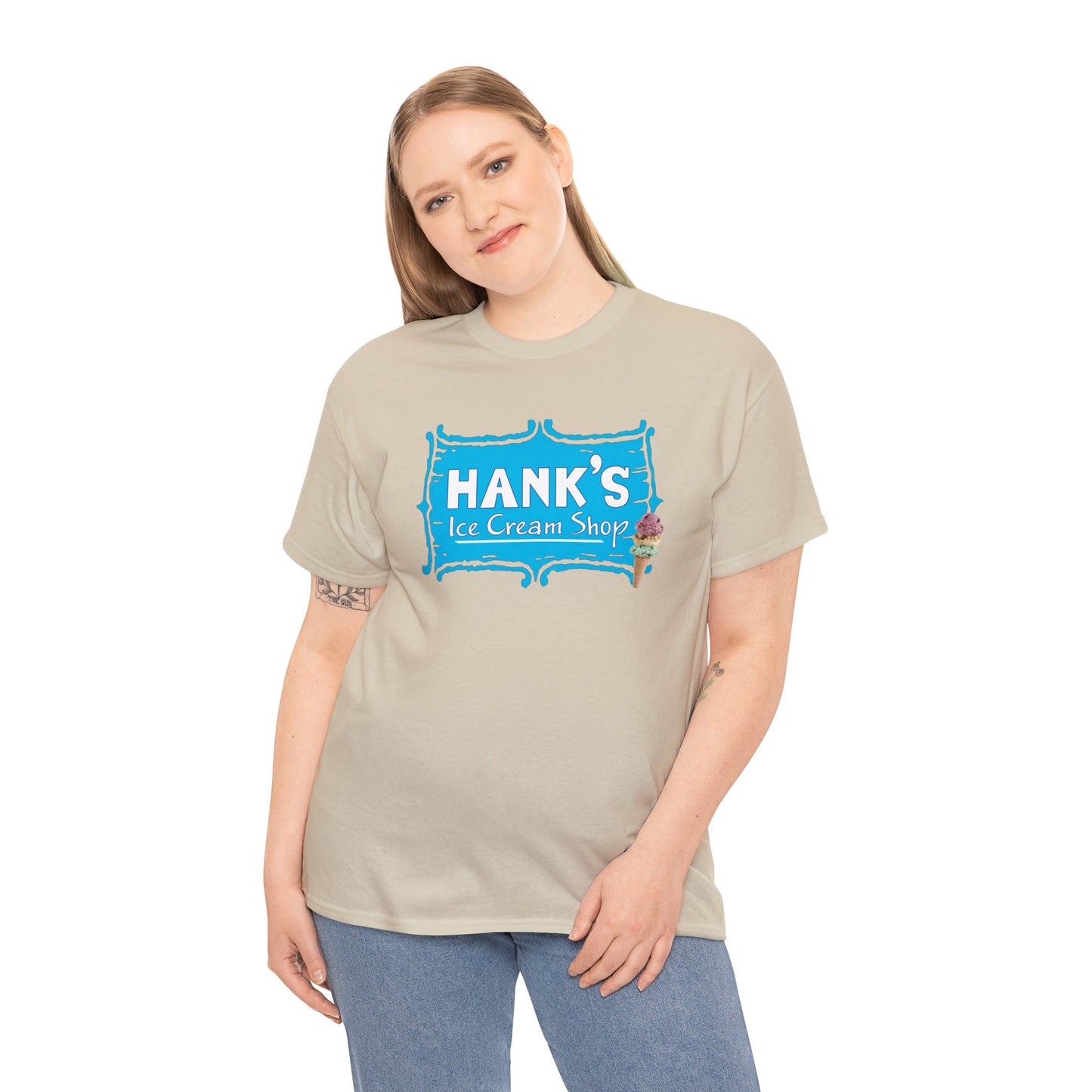 Hank's Logo with Ice Cream. Adult Heavy Cotton Tee