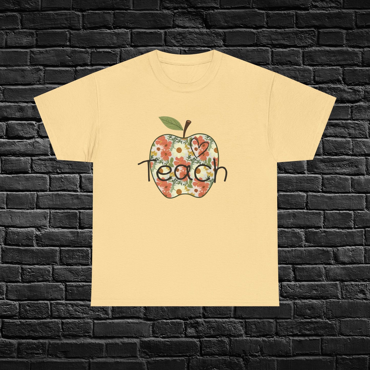 Floral Apple Teacher Tee - Heavy Cotton T-Shirt