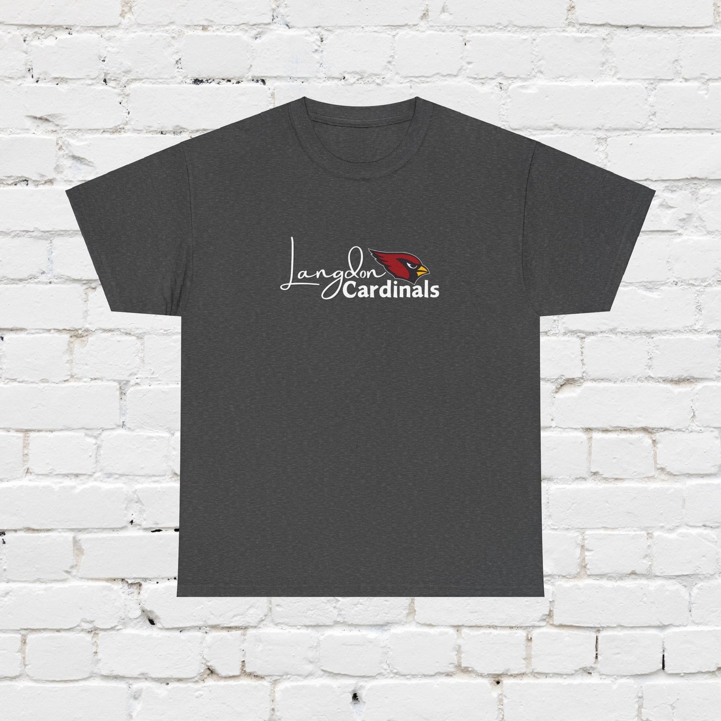 Langdon Cardinal White Logo Heavy Cotton Tee