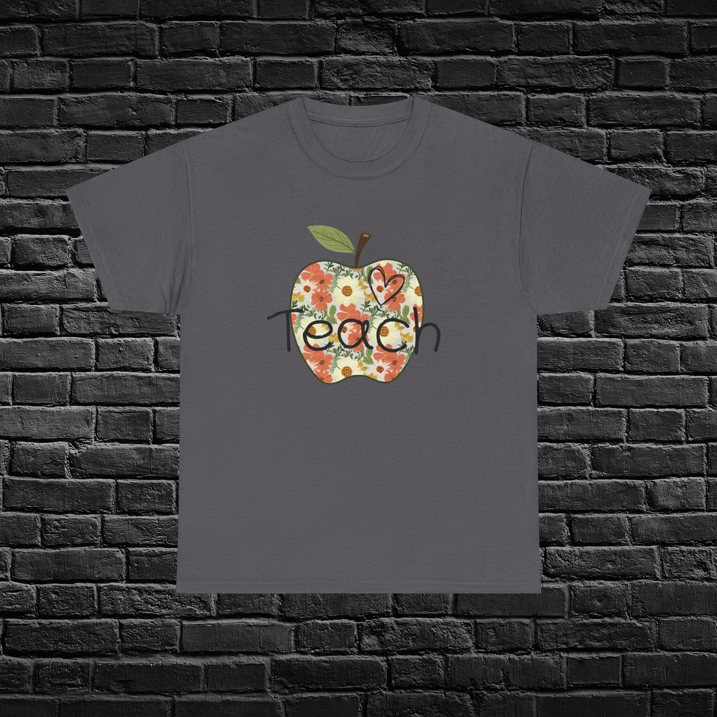 Floral Apple Teacher Tee - Heavy Cotton T-Shirt